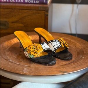 Isabella Fiore Black and Yellow Artistic Heels